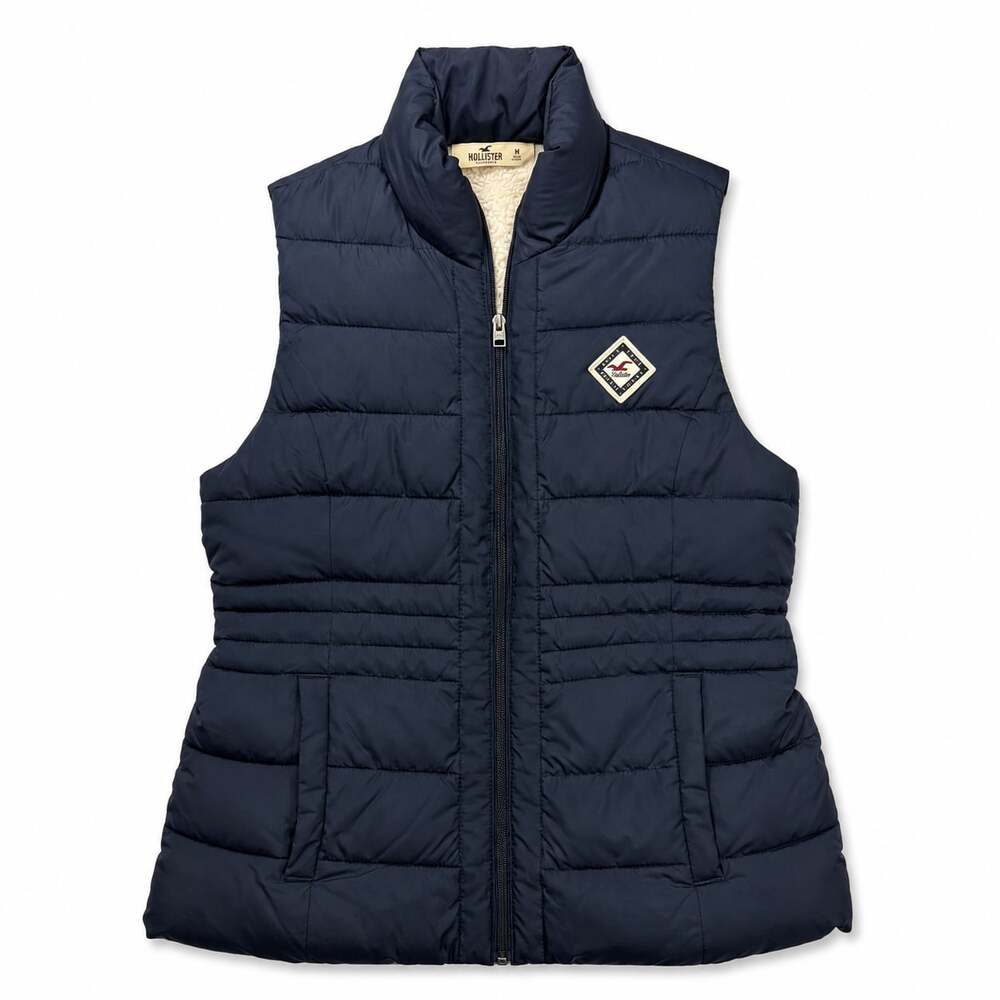 Hollister Women's Navy Blue Puffer Vest Size M